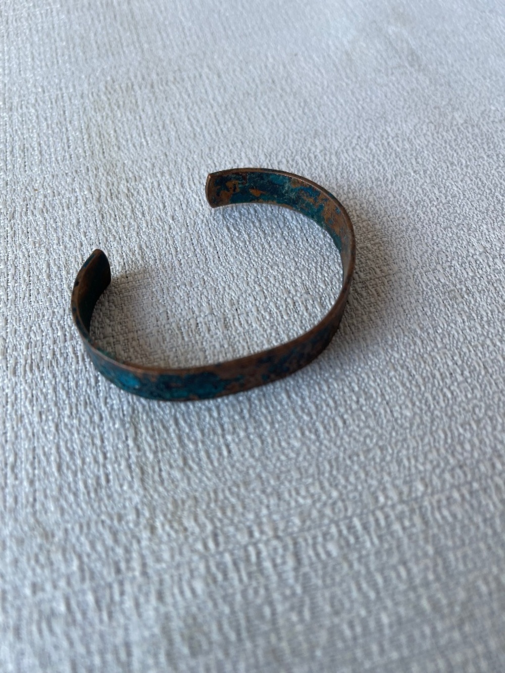 Patinated Copper Cuff Bracelet in Blue-Green and Brown